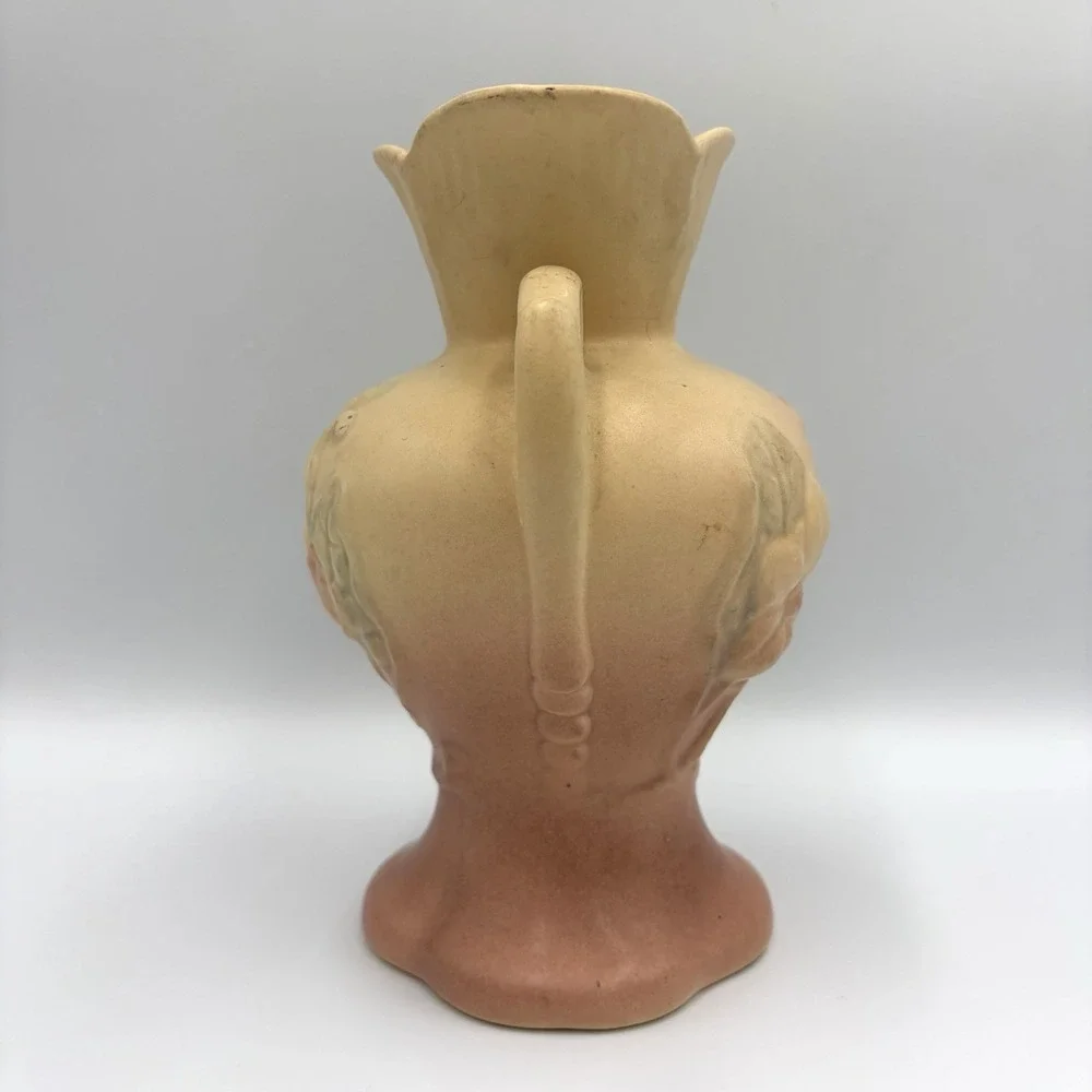 Hull Art Pottery Matte Magnolia Vase 4-6 1/4 YellowPink Floral Double Handle USA